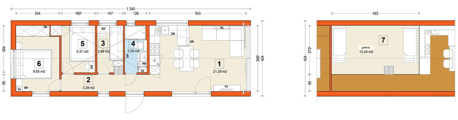 Mobilný dom F2 – variant (antresola)