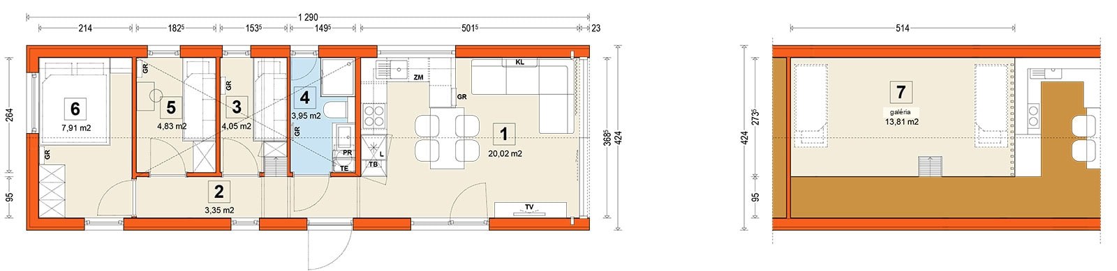 Mobilný dom F2 – variant (antresola)