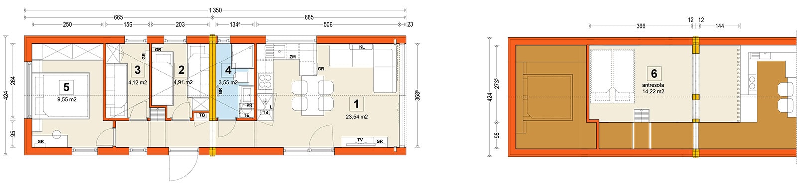 Mobilný dom F3 – variant – pôdorys