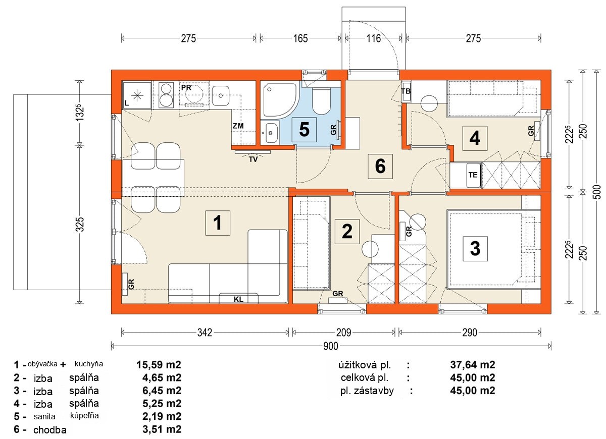 Modulový dom MG1 – variant 3 – pôdorys