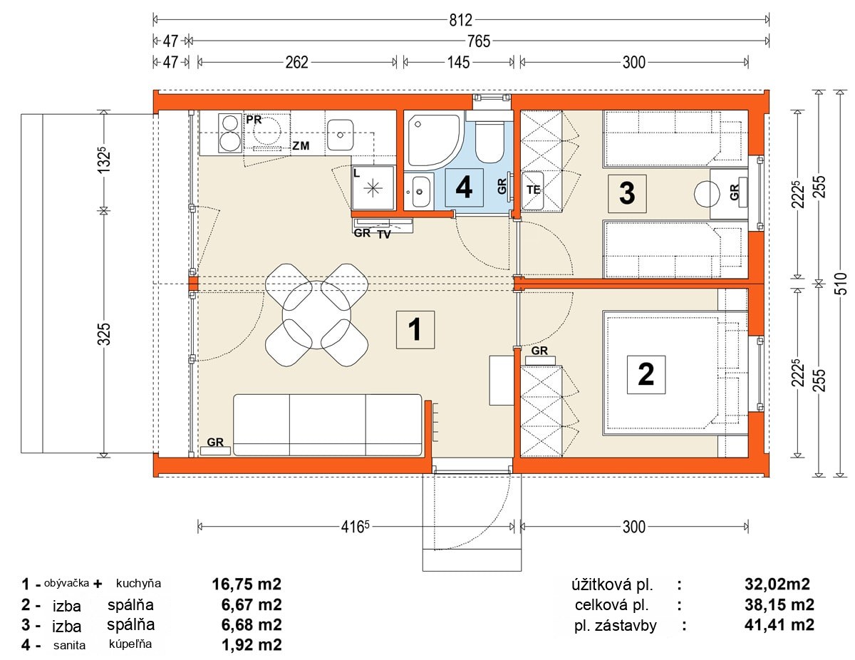 Modulový dom MG2 – variant 2 – pôdorys