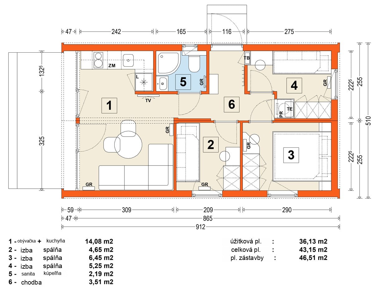 Modulový dom MG2 – variant 3 – pôdorys