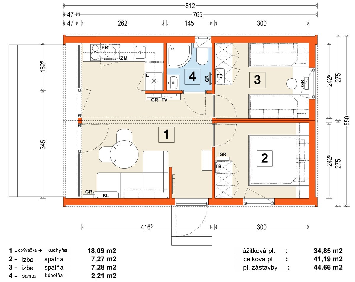 Modulový dom MG2 – variant 5 – pôdorys